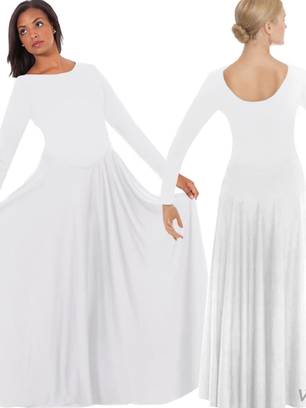 Eurotard White Praise Dance Dress Long Sleeve Maxi Liturgical XS NWT